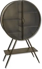Home Bar Round Glass Display Cabinet, Metal Frame, 4 Shelves with Bottom Storage, Bronze