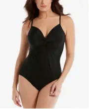 $170 Miraclesuit Rock Love Knot Twist Front Faux Fly Away Allover Slimming 10