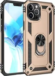 Cavor for iPhone 12/ iPhone 12 Pro Case (6.1") TPU Case PC Bumper 360° Rotation Ring Holder Kickstand Back Cover [Work with Magnetic Car Mount] Shockproof Protective Cover-Gold