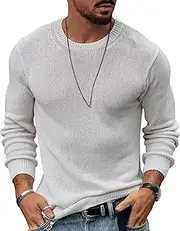 [Gsywaipei] Men's Basic Crewneck Pullover Round Neck Casual Male Knit Sweaters Classic Solid Wool Knitted Sweater, White, XXL