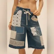 Anthropologie Pilcro Crafted Classic Bermuda Patchwork Denim Shorts Size 27 NWT