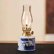 TT-YED Multifunctional Old-Fashioned Ceramic Oil Lamp, Convenient Kerosene Lamp, Retro Bedroom Decoration Ornaments, Adjustable Flame, Glass Lampshade, Home Emergency Oil Lamp