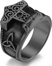 [SCOCCA] Nordic Thor's Hammer Stainless Steel Ring, Vintage Thor's Hammer Titanium Ring