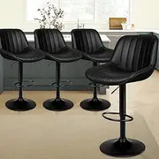 ALFORDSON 4X Wendy Bar Stool Gas Lift, Adjustable Kitchen Barstools, Swivel Leather Counter Dining Chairs in 70-90cm Seat Height, Home Bar Dining Room Furniture, All Black