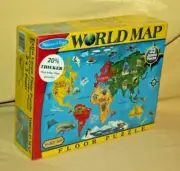 WORLD MAP FLOOR PUZZLE MELISSA DOUG 33 JUMBO PC 2x3' LIGHTS CAMERA INTERACTION*