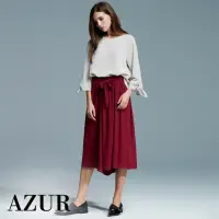 在飛比找momo購物網優惠-【AZUR】時尚女伶綁結造型雪紡寬褲