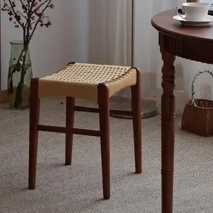 梔幾-中古凳子實木復古換鞋凳藤編凳梳妝凳vintage中古家具化妝凳