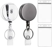 2 Pcs Retractable Badge Holders,Kiwinvou Metal ID Badge Holder with Belt Clip Key Ring and 2 Pcs Plastic ID Card Holders for Identity Card Pass Badge