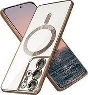 (New) RUNGOS for Samsung S21 Ultra Case MagSafe, (Camera Lens Protector) [Stable Magnetic] [10 Ft Drop Tested] Soft Shockproof Case for Samsung Galaxy S21 Ultra, S 21 Ultra Case 6.8 Inch Clear Gold