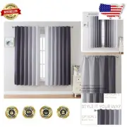 Versatile Grey Ombre Room Darkening Curtains - 63 Inch Elegant Drapes (2 Panels)