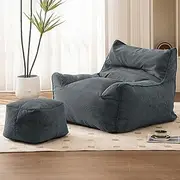 Bean Bag Chair Cover (No Filler) Giant Bean Bag Chair Sofa for Adults Teens, Comfy Corduroy Large Bean Bag Chairs with Armrests for Bedroom Living Room(Gray)