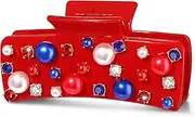 [ZITULRY] 4th of July Patriotic Hair Claw Clips for Women Red White Blue Sparkle Crystal Pearl Stars Claw Clip American Flag Strong Hold Jaw Clip Independence Day Memorial Day Hair Accessories Gifts