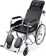 [Equipmed] Folding Manual Reclining Wheelchair Self Propelled, 24" Rear Wheels, Chrome Steel Frame, 46cm Wide Seat, 100kg Capacity, Park Brakes