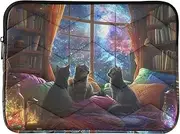 Laptop Case Cats Library Galaxy Blue Waterproof Briefcase Bag Durable Computer Carrying Bag, 15-15.6 Inch