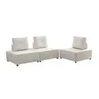Foret 3pc Armless Seat Modular Extension Lounge Couch Velvet Fabrics Sofa Beige