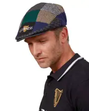 Guinness Men's Tweed Flat Cap Irish Harp Hat Patch Design
