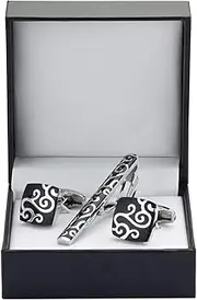 [WHIMSIMART] Tie bar Cuff links necktie clip for tie pin for men's gift black cloud tie bars cufflinks tie clip set (Color : 2)