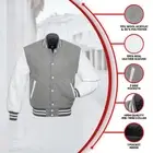 Baseball Jacket Unisex Bomber Jacket Wool/Leather Sleeve Varsity Jacket Rib-Trim