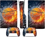 Skin Cover for PS5 Slim Disc Edition Console and Controller, Stickers Vinyl Decals for PlayStation 5 Slim Disk Edition(Basketball)