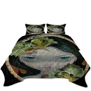 Wood Sprite with Leaves Painted on Wooden Log Coverlet