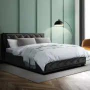 Double Size Bed Frame Gas Lift Base With Storage High Density Foam Padded Black