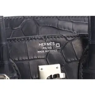 【Hermes 愛馬仕】Birkin 25cm 銀釦鱷魚皮內拼色手提包_展示品(深藍色/天方夜譚紫)/平行輸入