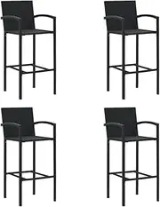 vidaXL Black Poly Rattan Bar Stools Set - Weather-Resistant with Armrest and Footrest - Lightweight and Easy to Move - Comfortable Seating for Home and Garden Decor