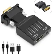 VGA to HDMI Adapter Converter with 3.5mm Audio, PC VGA Source Output to TV/Monitor with HDMI Connector, Active Male VGA to Female HDMI 1080p Video Dongle adaptador for Computer,Laptop,Projector