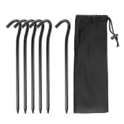 1 Set Tent Stakes with Hook 7.2" Aluminum 6Pcs and Storage Bag Black
