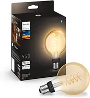 Philips Hue White E27 Filament G93 550 lm, Warm White Light, Dimmable, Controllable via App, Compatible with Amazon Alexa (Echo, Echo Dot)
