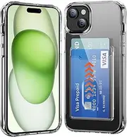 rojarou for iPhone 15 Case with Card Holder Wallet Case[Store 2 Cards][Anti-Yellow][Military Grade Protective][Anti-Drop] Shock Absorption Cover Phone Case for iPhone 15,Crystal Clear