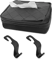 AFUNTA Backseat Tissue Holder, Leather Car Tissue Box With 2 Pcs Hooks for Vehicle (Black)
