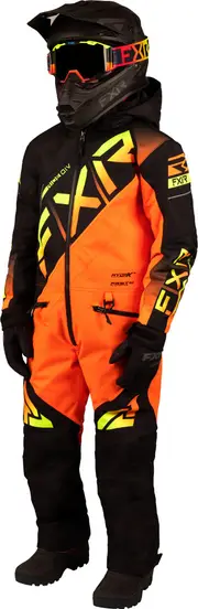 FXR CX 2023 Youth One Piece Snowmobile Suit, black-orange, Size 16 Black Orange