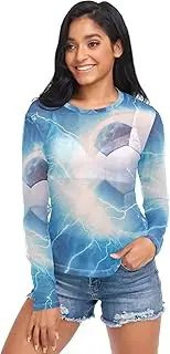 [RPLIFE] Soccer Ball Blue Lightning Mesh Shirt Long Sleeve, Sheer Mesh Tops for Women S-XXL