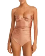 Aqua Metallic Ruched Underwire One Piece Swimsuit L74036 Womens Size XS
