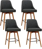 [Artiss] 4X Bar Stools Kitchen Dining Chairs Swivel Linen Stool Wooden Charcoal