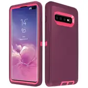 Shockproof Heavy Duty Armor Cover 3 Layers Samsung Galaxy S10 Rose Pink/Purple