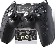 PlayRealm Silicone Skin Cover Sticker x 1 & Extender Grips x 2 for PS5 Controller Cats Black