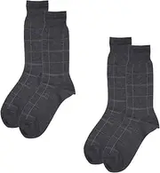 fukuske(福助) Fukusuke 73787WQ Men's Fukusuke Socks, Heat Generating, Crew Length Socks, 2 Pairs Set, Checkered Pattern, Cotton Blend
