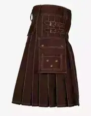 Men's Brown Cotton Scottish Fashion Utility Working Kilt with Adjustable Strap.