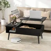 Advwin Lift Up Top Coffee Table Hidden Storage Shelf Rectangle Wood Table Black