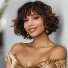 Short Loose Wave Bob Human Hair Wigs With Bangs For Women Brazilian Remy Hair