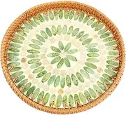 Bed Table Tray,Couch Tray,Decorative Serving Tray,Rattan Storage Tray,Rattan Round Tray,Coffee Table Tray for Storage and Display of Coffee Bread Food Fruit (Green)