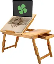 Laptop Desk Adjustable Laptop Desk Table 100% Bamboo with USB Fan Foldable Brea
