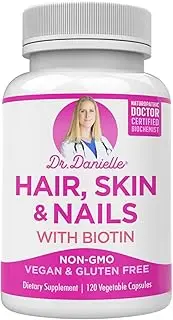 Hair Skin and Nails Vitamins for Women and Men– Biotin 5000 mcg Supplement to Support Normal Hair Growth and Glowing Skin, Organic Coconut Water, Rice Phytoceramides