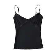 Plain Lace Trim Crop Cami Top Black - M