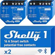Shelly 1 Gen3-2 Pack WiFi Smart Switch Relay with Potential-Free Contacts Light Switch Home Automation Compatible with Alexa & Google Home iOS Android App No Hub Required