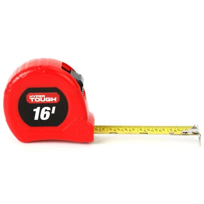 Hyper Tough 16' TAPE MEASURE Nylon-Coated Blade | Belt Clip | Fractional Read