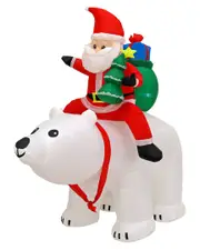 First Traditions 6' White Inflatable Blow Up Santa On Bear With 3 Warm White LED Lights