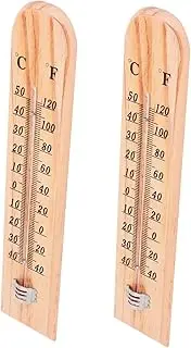 Mipcase 2pcs Outdoor Thermometer Khaki Pine Wood Wall Thermometer Outdoor Indoor Thermometer for Room Temperature Analog Red Kerosene Decorative Thermometer Indoor